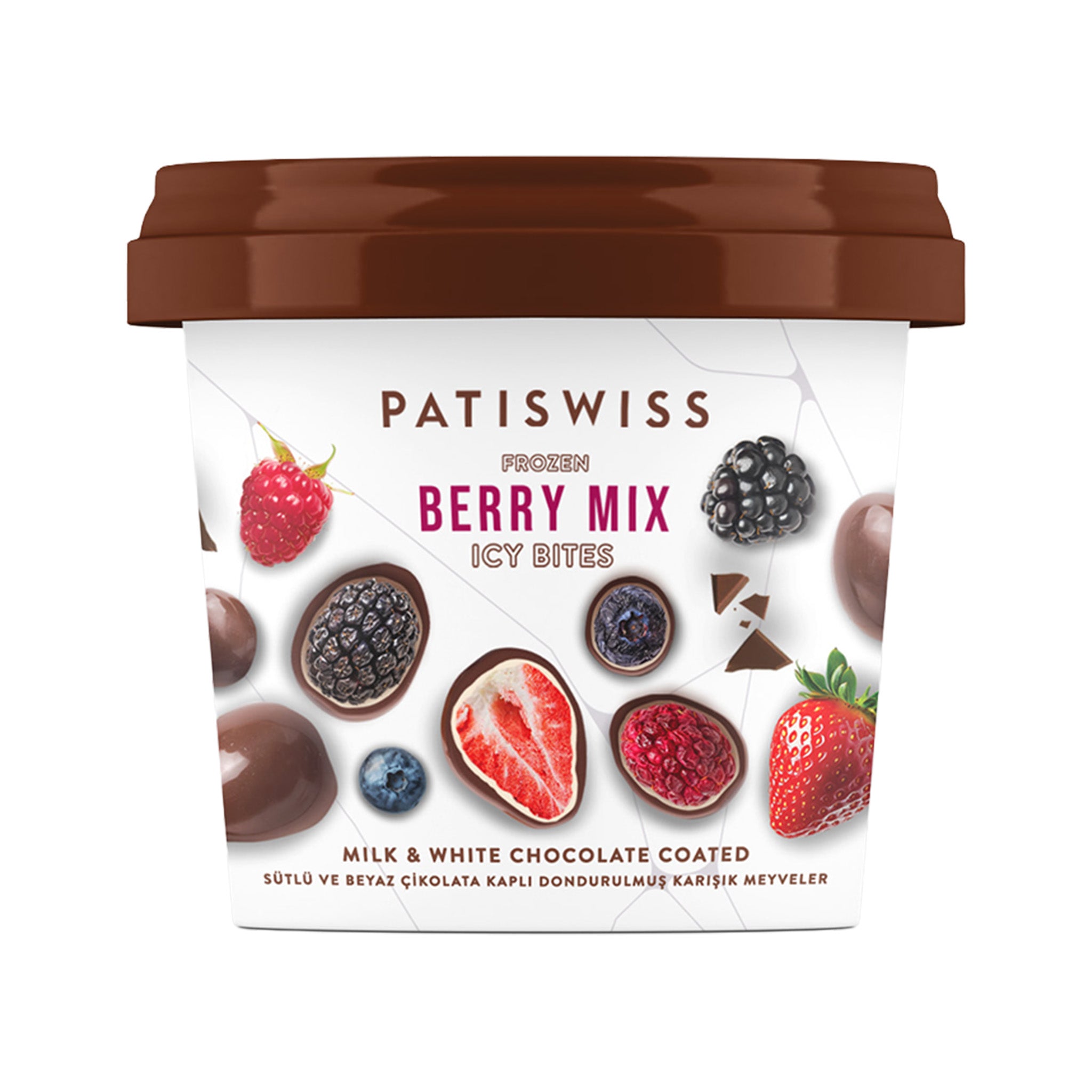 Sütlü ve Beyaz Çikolata Kaplı Donmuş Berry Mix, 130G – Patiswiss