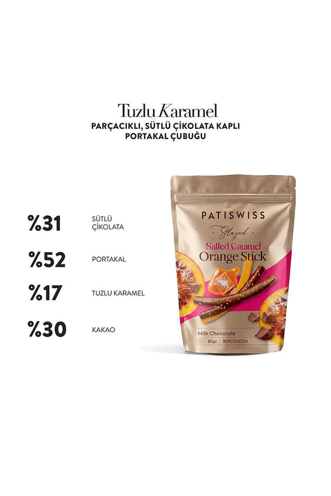 Tuzlu Karamelli Sütlü Çikolata Kaplı Portakal Çubukları 80G X 3 Adet
