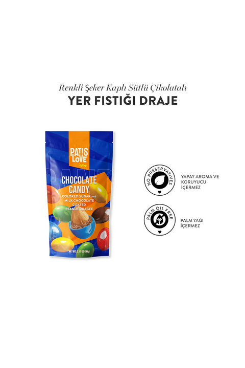 Patislove Renkli Şeker Kaplı Sütlü Çikolatalı Bütün Yer Fıstığı Draje, 90G x 3 Adet