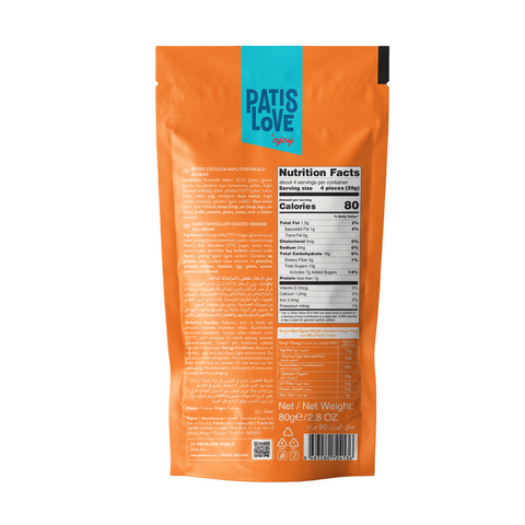 Patislove Bitter Çikolata Kaplı Portakallı Yumuşak Şekerleme, 80G