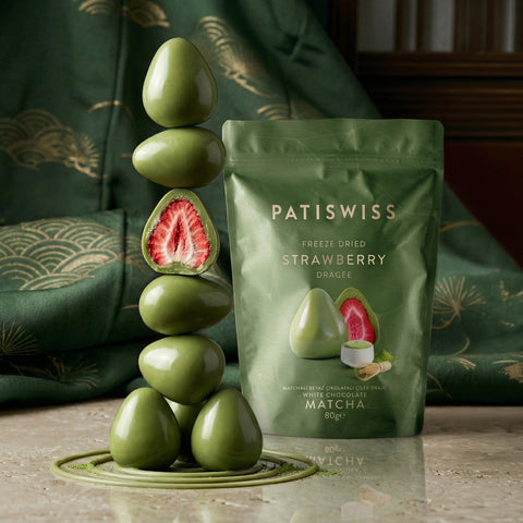 Matchalı Beyaz Çikolata Kaplı Çilek Draje, 80G