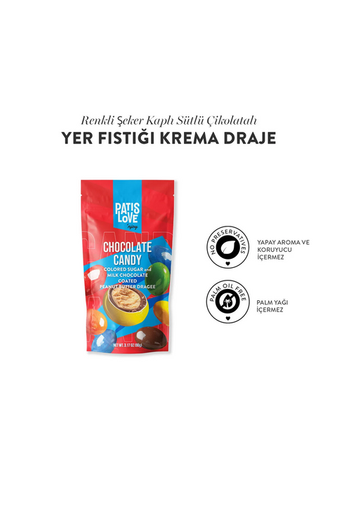 Patislove Renkli Şeker Kaplı Sütlü Çikolatalı Yer Fıstığı Krema Draje, 90g x 3 Adet