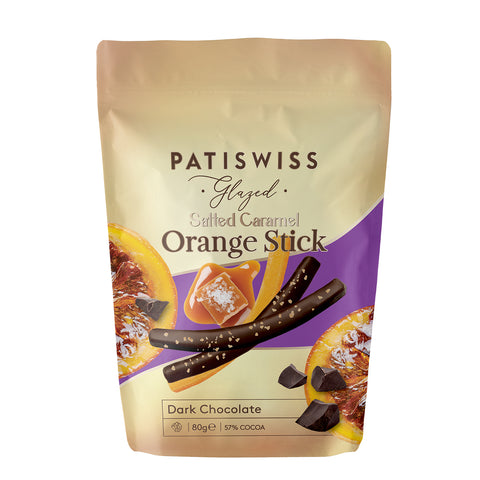 Tuzlu Karamel Parçacıklı Bitter Çikolata Kaplı Portakal Çubuğu, 80G