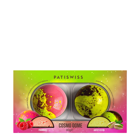 Cosmo Dome Frambuaz Reçelli ve Antep Fıstıklı Köpük Krema Dolgulu Sütlü Çikolata, 90G