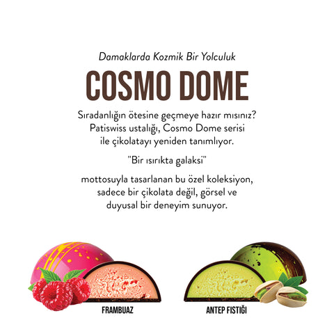 Cosmo Dome Frambuaz Reçelli ve Antep Fıstıklı Köpük Krema Dolgulu Sütlü Çikolata, 90G