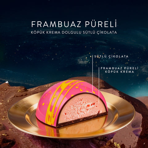 Cosmo Dome Frambuaz Reçelli ve Antep Fıstıklı Köpük Krema Dolgulu Sütlü Çikolata, 90G