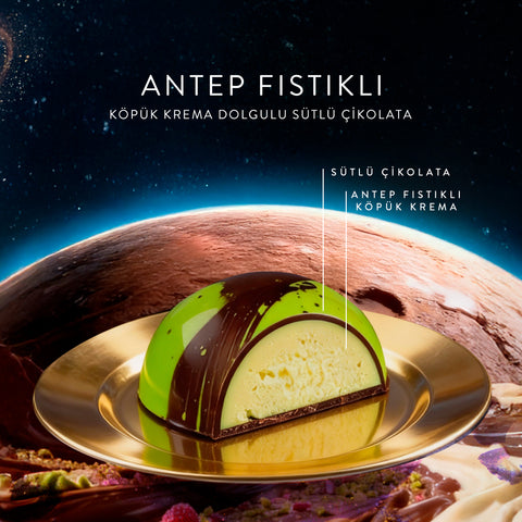 Cosmo Dome Frambuaz Reçelli ve Antep Fıstıklı Köpük Krema Dolgulu Sütlü Çikolata, 90G