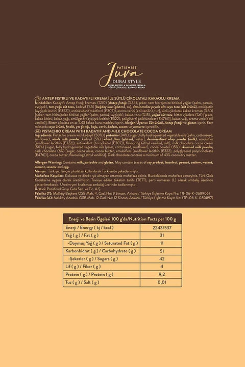Sütlü Çikolatalı Antep Fıstığı Kreması – Juva Dubai Style, 200G X 2 Adet