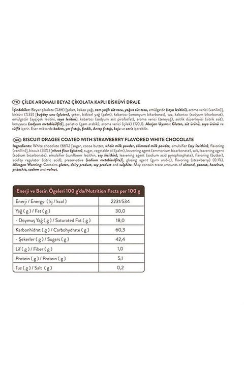 Çilek Aromalı Beyaz Çikolatalı Bisküvi Draje 120G X 3 Adet