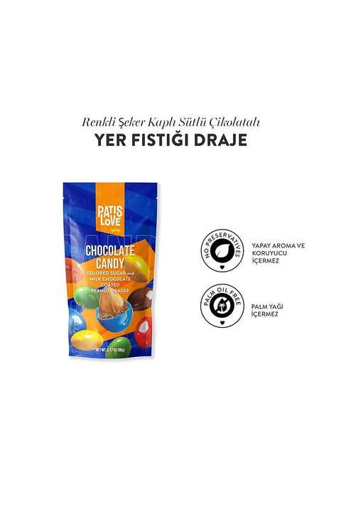 Patislove Renkli Şeker Kaplı Sütlü Çikolatalı Bütün Yer Fıstığı Draje, 90G X 6 Adet