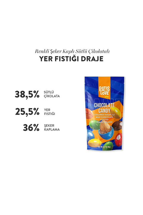 Patislove Renkli Şeker Kaplı Sütlü Çikolatalı Bütün Yer Fıstığı Draje, 90G X 6 Adet