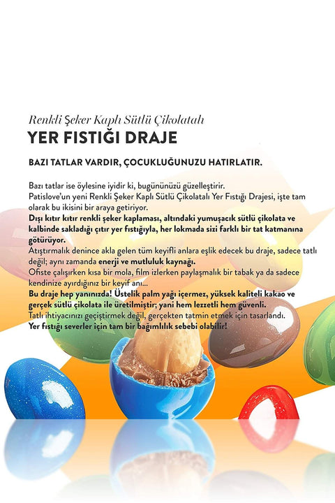 Patislove Renkli Şeker Kaplı Sütlü Çikolatalı Bütün Yer Fıstığı Draje, 90G X 6 Adet
