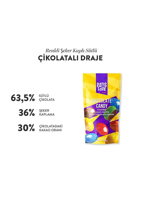Patislove Renkli Şeker Kaplı Sütlü Çikolatalı Draje, 90G X 6 Adet