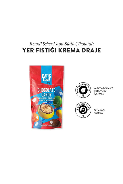 Patislove Renkli Şeker Kaplı Sütlü Çikolatalı Yer Fıstığı Krema Draje, 90G X 6 Adet
