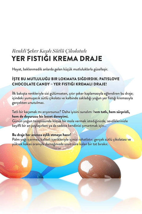 Patislove Renkli Şeker Kaplı Sütlü Çikolatalı Yer Fıstığı Krema Draje, 90G X 6 Adet