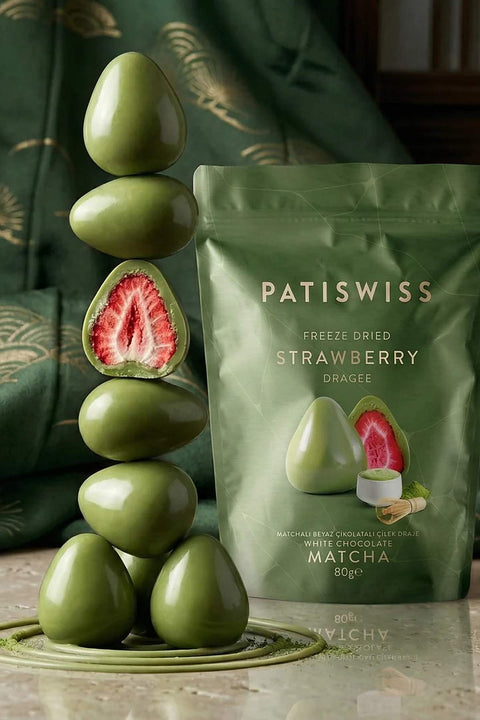Matcha & Beyaz Çikolata Kaplı Çilek Draje 80G X 6 Adet