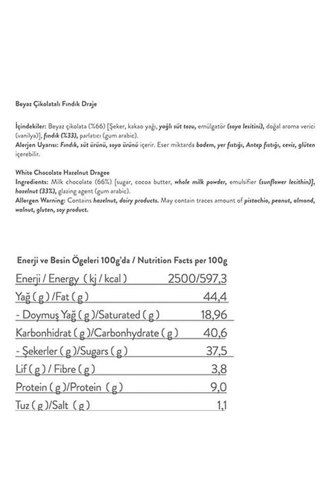 Beyaz Çikolata Kaplı Fındık Draje 80G X 6 Adet