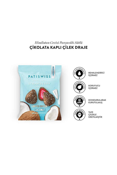 Sütlü Çikolatalı Hindistan Cevizli Çilek Draje, 50G X 3 Adet