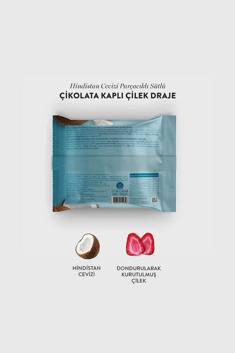 Sütlü Çikolatalı Hindistan Cevizli Çilek Draje, 50G X 3 Adet