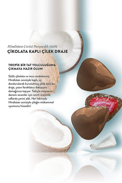 Sütlü Çikolatalı Hindistan Cevizli Çilek Draje, 50G X 3 Adet
