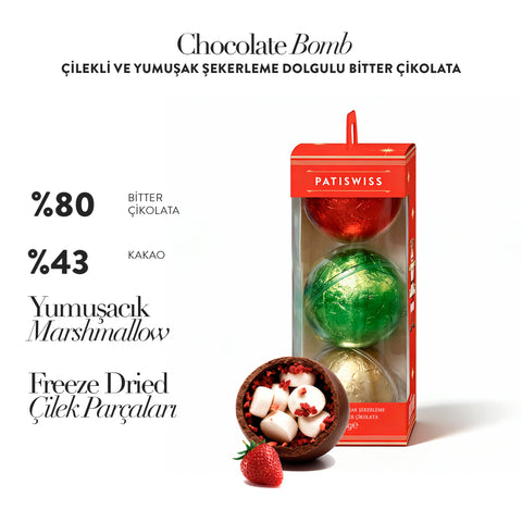Chocolate Bomb Çilekli ve Yumuşak Şekerleme Dolgulu Bitter Çikolata, 105G