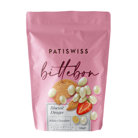 Bittebon Çilek Aromalı Beyaz Çikolatalı Bisküvi Draje, 120G