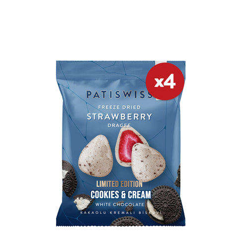 Beyaz Çikolatalı Kremalı Bisküvili Çilek Draje, 50G x 4 Adet