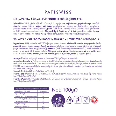 Anneler Günü Lavanta Aromalı ve Fındıklı Sütlü Çikolata, 100G