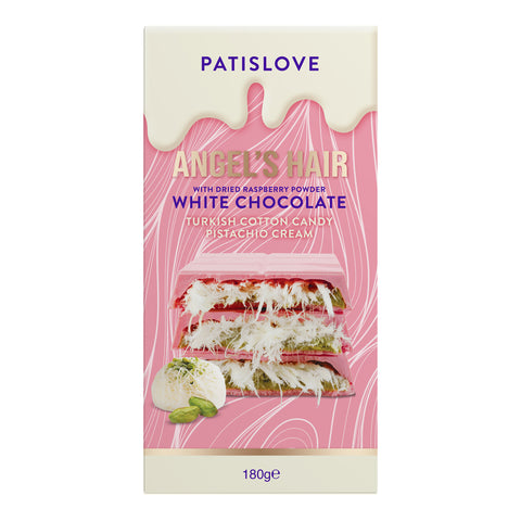 Patislove Antep Fıstığı Kremalı Ve Pişmaniye Dolgulu Frambuaz Tozlu Beyaz Çikolata, 180g
