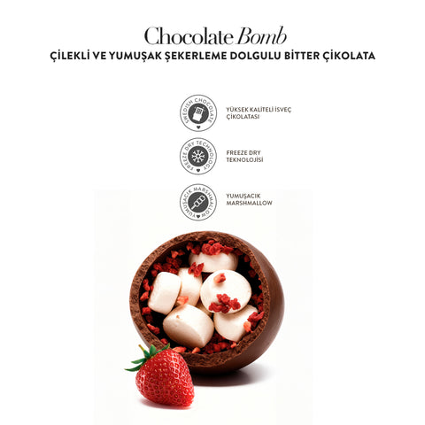 Chocolate Bomb Çilekli ve Yumuşak Şekerleme Dolgulu Bitter Çikolata, 105G
