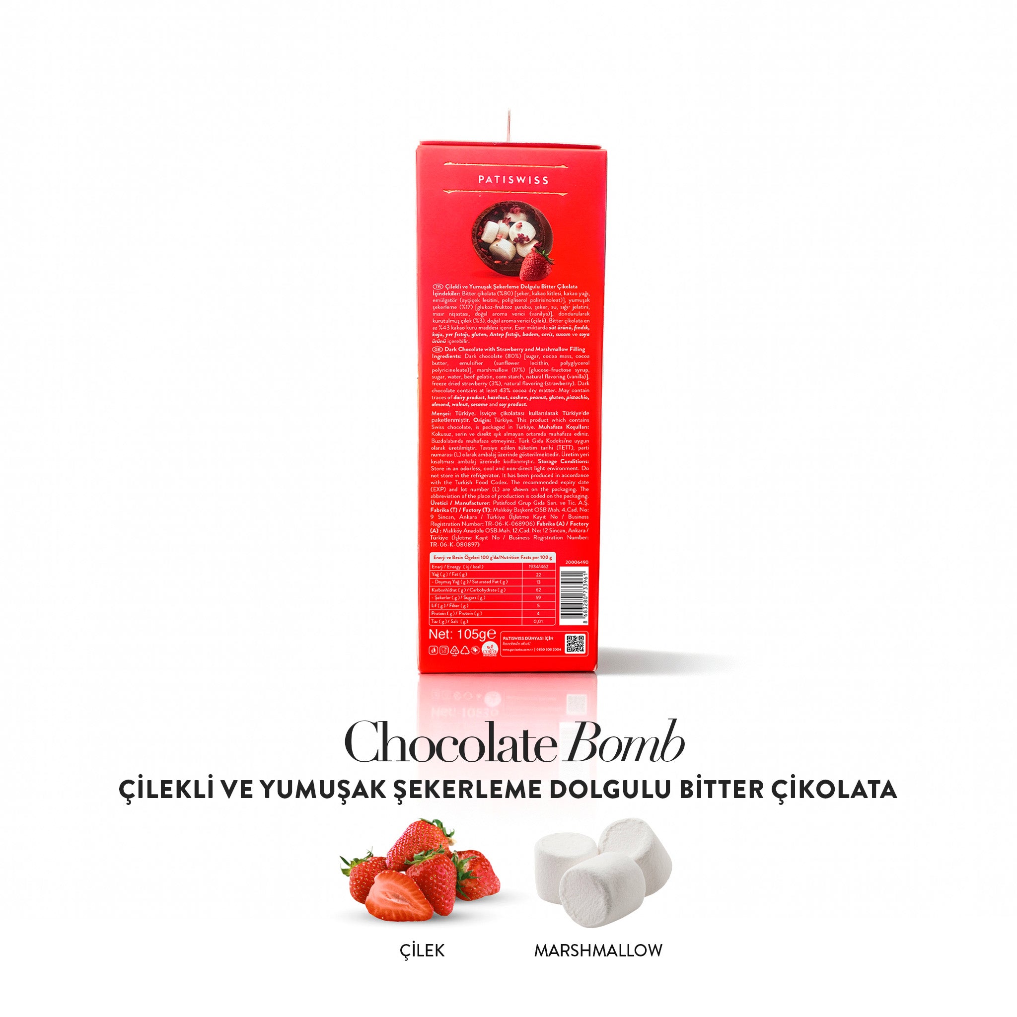 Chocolate Bomb Çilekli ve Yumuşak Şekerleme Dolgulu Bitter