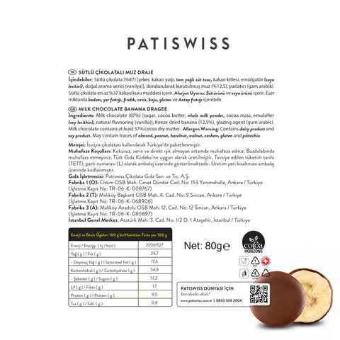 Sütlü Çikolatalı Muz Draje, 80G