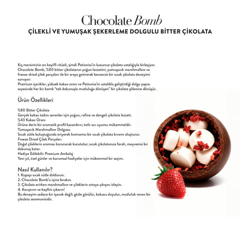 Chocolate Bomb Çilekli ve Yumuşak Şekerleme Dolgulu Bitter Çikolata, 105G