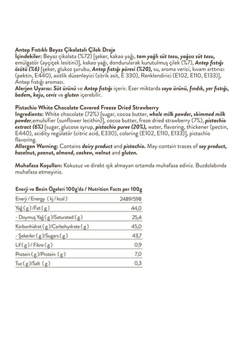 Antep Fıstıklı Beyaz Çikolatalı Çilek Draje, 80G