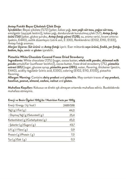 Antep Fıstıklı Beyaz Çikolatalı Çilek Draje, 80G x 3 Adet