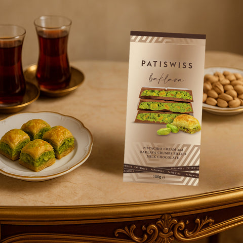 Antep Fıstıklı Krema ve Baklava Kırıntılı Sütlü Çikolata, 100G
