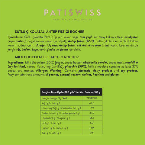 Rocher Sütlü Çikolatalı Antep Fıstıklı, 80G