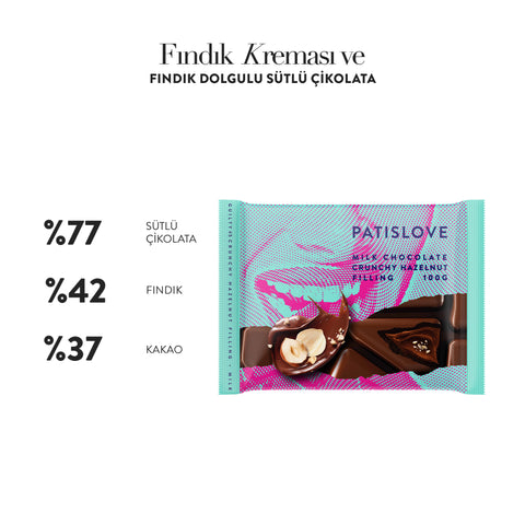 Patislove Fındık Kreması ve Fındık Dolgulu Sütlü Tablet Çikolata, 100G