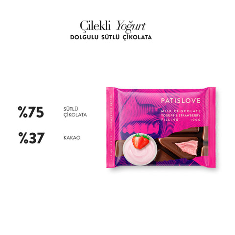 Patislove Çilekli Yoğurt Dolgulu Sütlü Çikolata, 100G