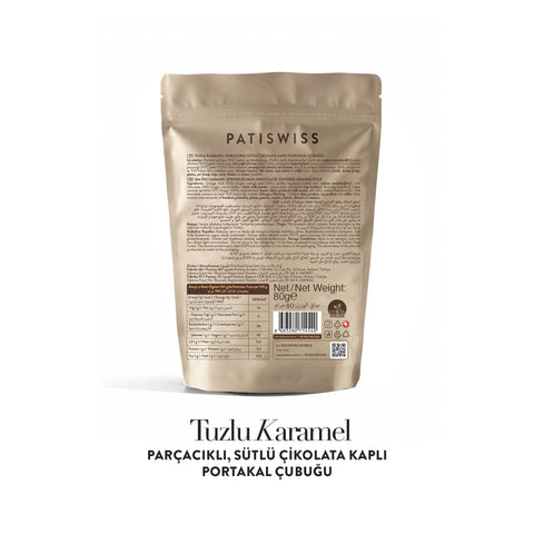 Tuzlu Karamel Parçacıklı Sütlü Çikolata Kaplı Portakal Çubuğu, 80G