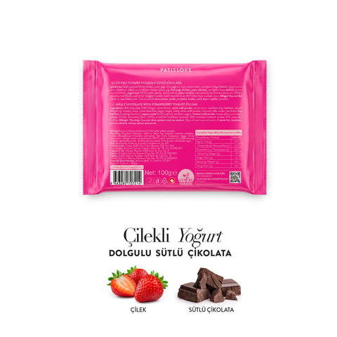 Patislove Çilekli Yoğurt Dolgulu Sütlü Çikolata, 100G
