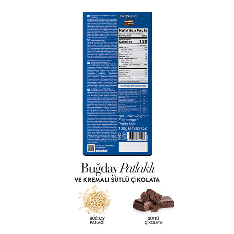 Buğday Patlaklı ve Kremalı Sütlü Çikolata, 100G