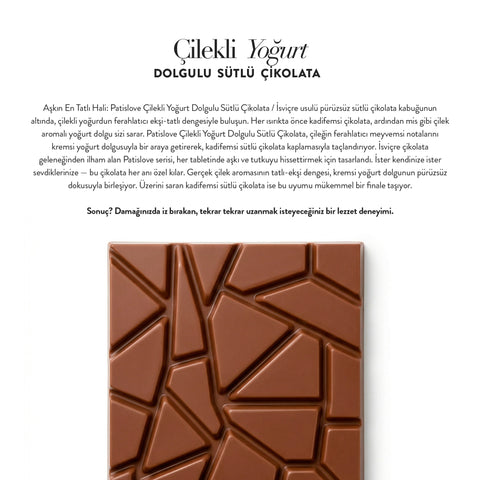 Patislove Çilekli Yoğurt Dolgulu Sütlü Çikolata, 100G
