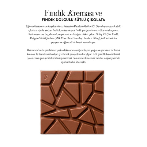 Patislove Fındık Kreması ve Fındık Dolgulu Sütlü Tablet Çikolata, 100G