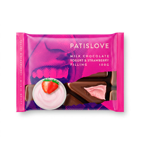 Patislove Çilekli Yoğurt Dolgulu Sütlü Çikolata, 100G