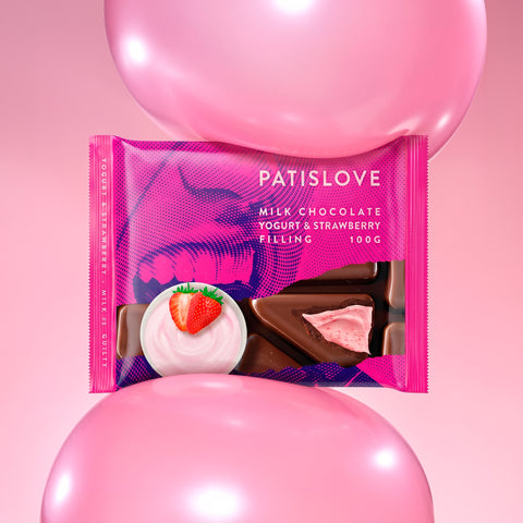 Patislove Çilekli Yoğurt Dolgulu Sütlü Çikolata, 100G