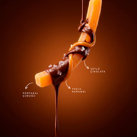 Tuzlu Karamel Parçacıklı Sütlü Çikolata Kaplı Portakal Çubuğu, 80G