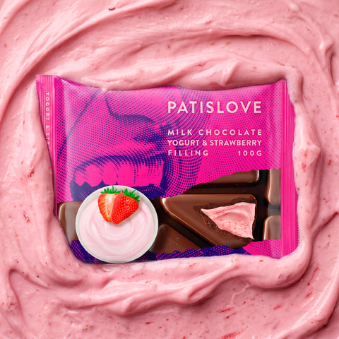 Patislove Çilekli Yoğurt Dolgulu Sütlü Çikolata, 100G