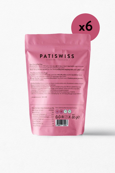Beyaz Çikolatalı Çilek Draje, 80G x 6 Adet