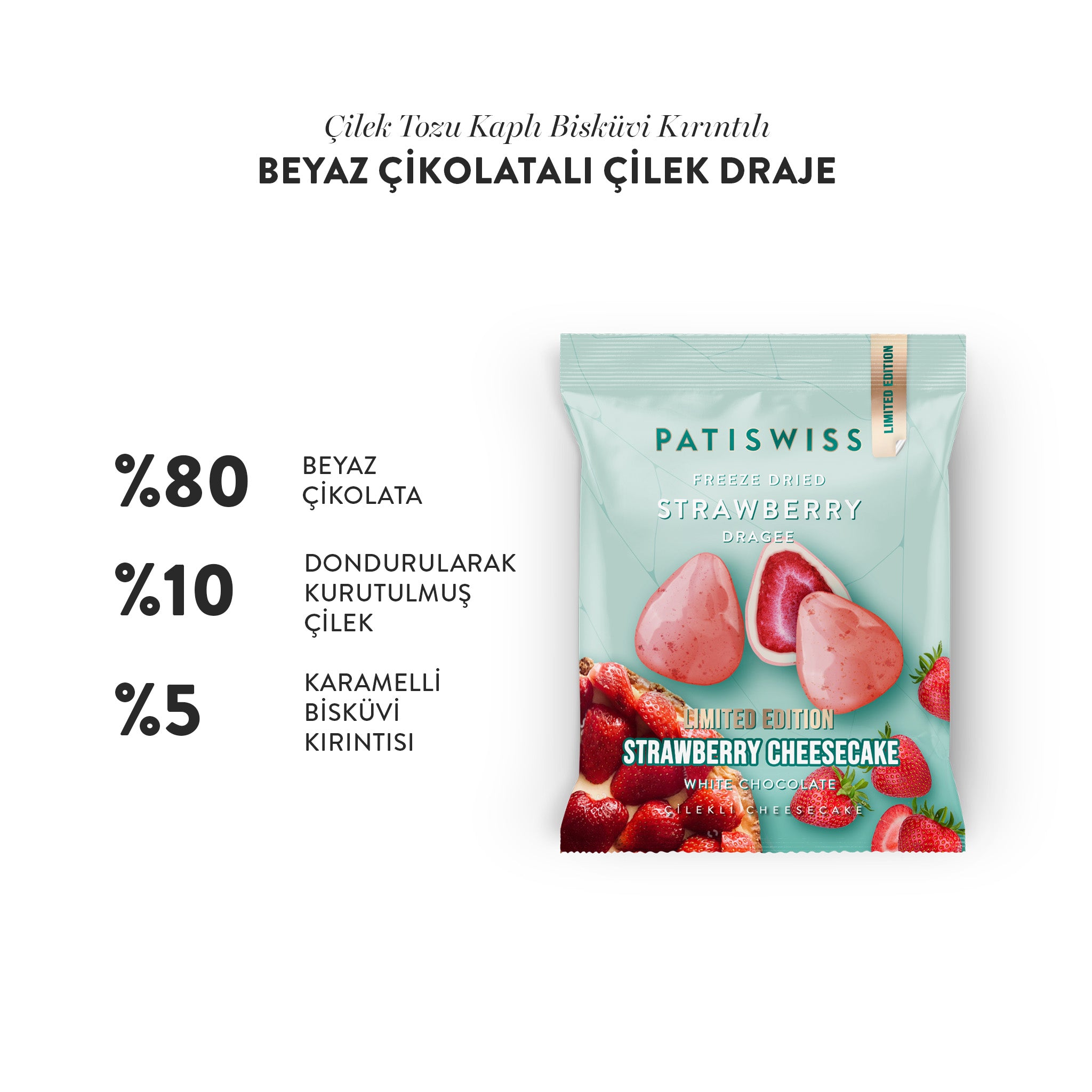 Beyaz Çikolatalı Çilekli Cheesecake Çilek Draje | PATISWISS